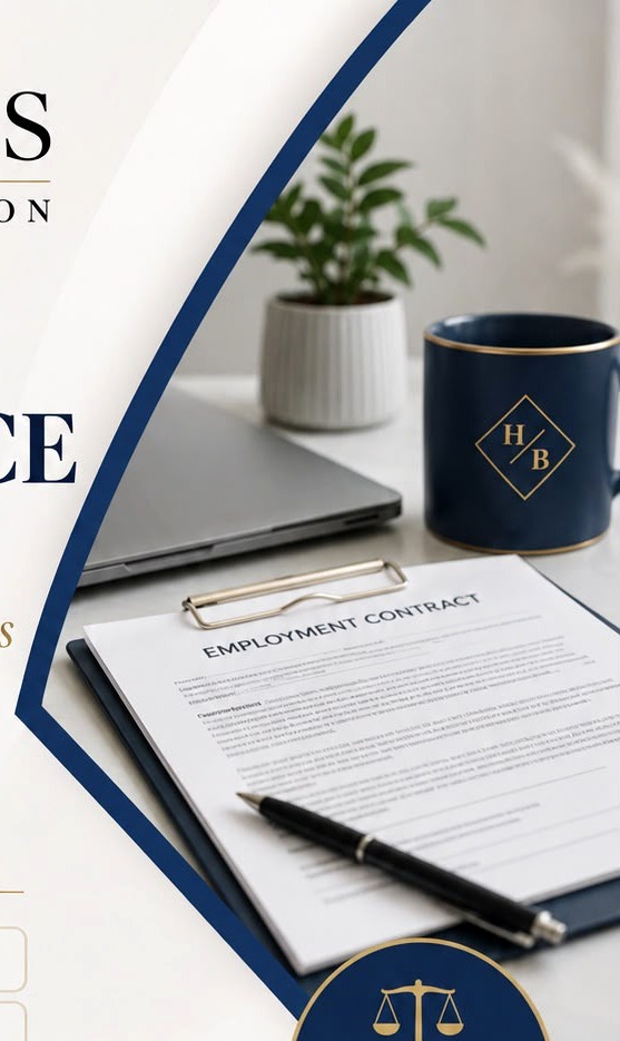 Professional compliance workspace with employment contract documents.